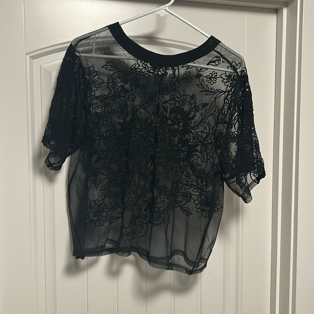 ANTHROPOLOGIE BLACK SHEER floral BLOUSE